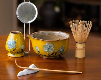 Lot De 5 Fouets à Matcha, Bol, Fouet, Tamis, Cuillère Et Support De