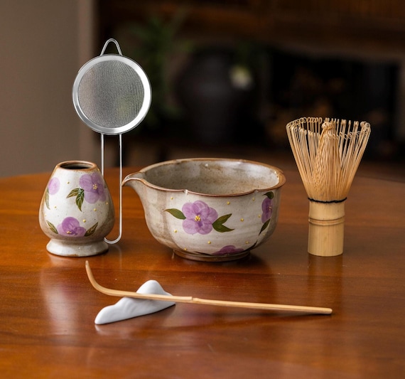 Tel Charme Ensemble Matcha 5 Pièces – Fouet, Cuillère, Bol Céramique, Passoire, Kit Complet Pour Amateurs De Thé Matcha