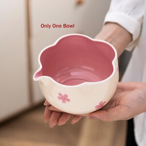Matcha Bowl Set Cherry Blossom Handmade Ceramic Japanese Tea Ceremony Kit with Bamboo Whisk Blossom Bowl(Pink)