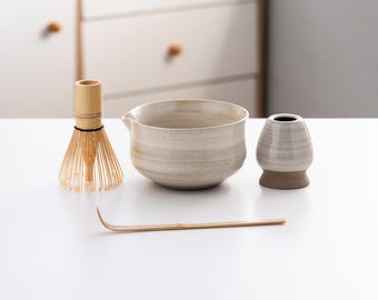 Minimalist Matcha Set Handmade Ceramic Matcha Bowl and Whisk Kit Japanese Tea Ceremony