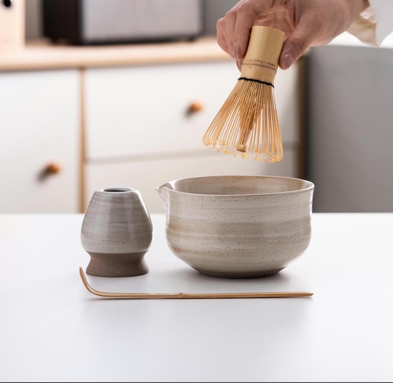 Minimalist Matcha Set Handmade Ceramic Matcha Bowl and Whisk Kit Japanese Tea Ceremony image 2