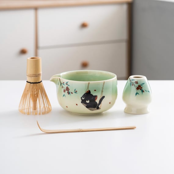 Set Da Tè Matcha 5 Pezzi In Ceramica, Kit Cerimonia Giapponese Con Frusta Bambù, Ciotola, Cucchiaio E Supporto, Regalo Elegante - 4