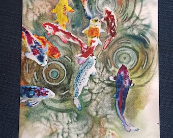 Koi Watercolor Print 8x10 High Quality Watercolor Paper Impressionistic Koi - Peaceful Art - Meditation