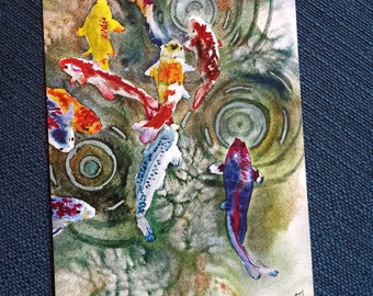 Koi Watercolor Print 5x7 -  Impressionistic Koi - Peaceful Art - Meditation