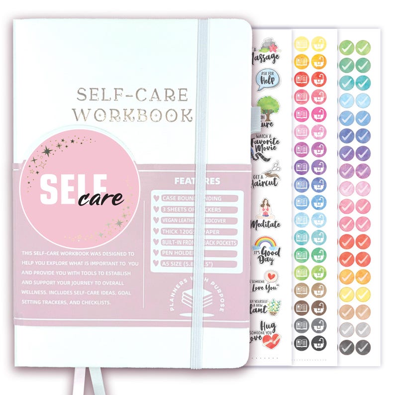 Self-Care Journal with Daily Guided Prompts - Vegan Leather Gratitude & Wellness Planner with Stickers White