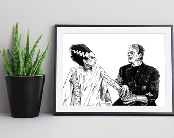 Frankenstein in Love Art Print