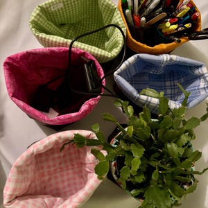 Handmade Faux Leather Organizer, Patterned Cotton Lining, 5x5.5&quot; Storage Bin