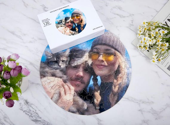 Personalized Wooden Jigsaw Puzzle, Custom Photo Puzzle with 25-1000pcs,Jigsaw Puzzle Couple, Circle Puzzle, Anniversary Valentines Day Gifts