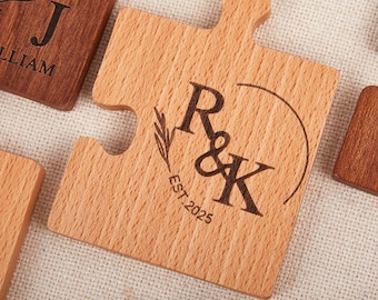 Personalised Couples Coaster Set, Engraved Jigsaw Wooden Coaster, Wood Anniversary Wedding Gift,Custom Coasters Set,Wood Coaster