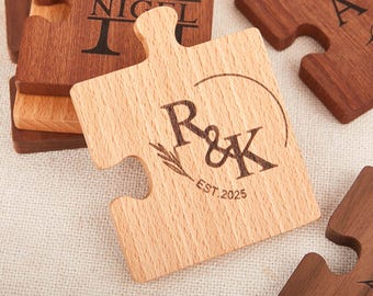 Personalised Couples Coaster Set, Engraved Jigsaw Wooden Coaster, Wood Anniversary Wedding Gift,Custom Coasters Set,Wood Coaster