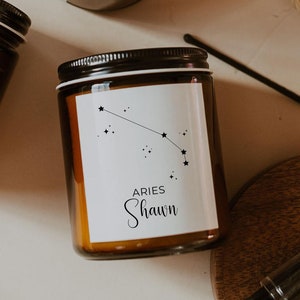 Aries Zodiac Candle Gift For Aries Candle Zodiac Sign Candle Personalized Name Gift Personalized Astrology Candle Zodiac Gifts