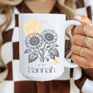 Personalized Leo Zodiac Gift Leo Birthday Gift Sign Leo Christmas Gift For Leo Person Leo Flower Zodiac Leo Sign Zodiac Mug Astrology Mug