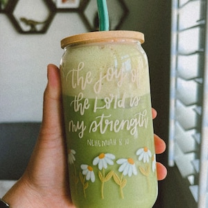 Christian Glass Cup: Bible Verse Gift with Straw & Lid