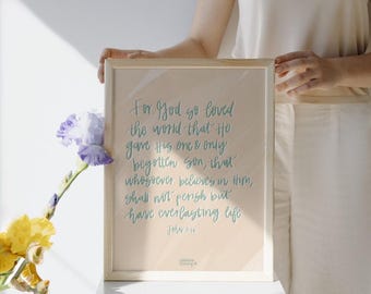 John 3:16 Bible Verse Art Print, Christian Gift