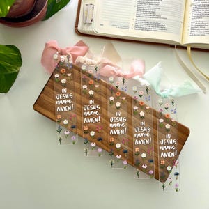 In Jesus Name Bible Verse Acrylic Bookmark Christian bookmark Floral Bible bookmark Christian Gifts Book lover reader gift for bookworm