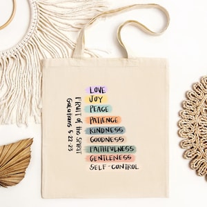 Fruits of the Spirit Christian Tote Bag Christian Gifts Canvas Tote Bag Accessories Bible Bag Gift for Christian Friend Gift Cute Faith