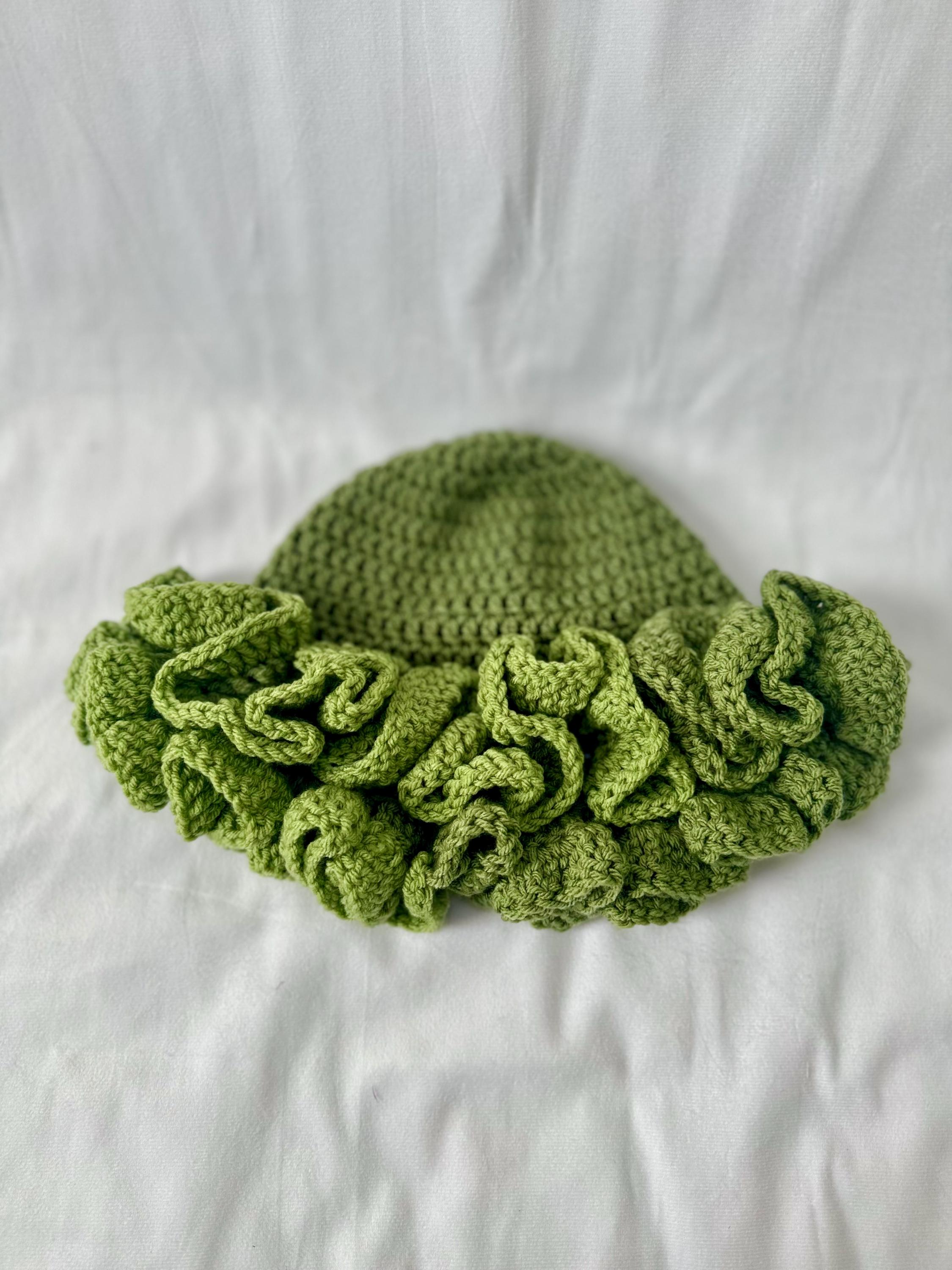 Green Crochet Ruffle Hat Cute Unique Handmade Accessory - Etsy