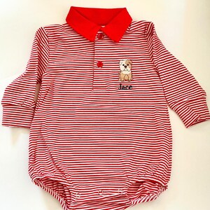 Bulldogs Toddler Bubble Polo Shirt, Embroidered Collared Game Day Onesie, Personalized Football Striped Baby Outfit