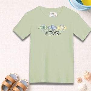 Fish Embroidered Shirt for Boys | Custom Toddler Summer Tee | Coastal Kids Fishing Outfit | Beach Vacation Shirt Personalized image 1