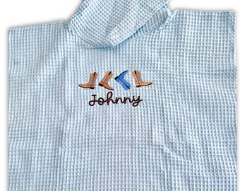 Poncho de toalla de playa con diseño de gofre bordado / Traje de baño con capucha para niños pequeños y niños