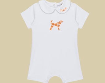 Pelele Peter Pan de manga corta con bordado naranja de Tennessee para niño/traje de bebé/uniforme/fútbol/día de juego para niños pequeños