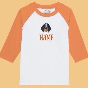 Smokey Embroidered Long Sleeve Raglan Kids T-Shirt- Cute Dog Outfit for Boys & Girls- Baseball Style Tee | Personalized