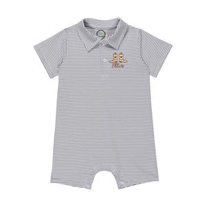 Longhorn Embroidered Boy's Short Sleeved Polo and Collared Romper - Striped | Texas Burnt Orange | Personalized
