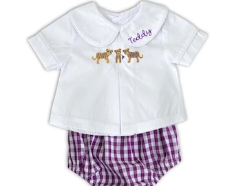 Purple and Gold Tiger Baby Diaper Set | Personalized Football Gameday Outfit for Boys & Girls