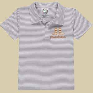 Longhorn Embroidered Boy&#39;s Short Sleeved Polo Style Collared Shirt - Striped | Cute Texas Outfit | Personalized