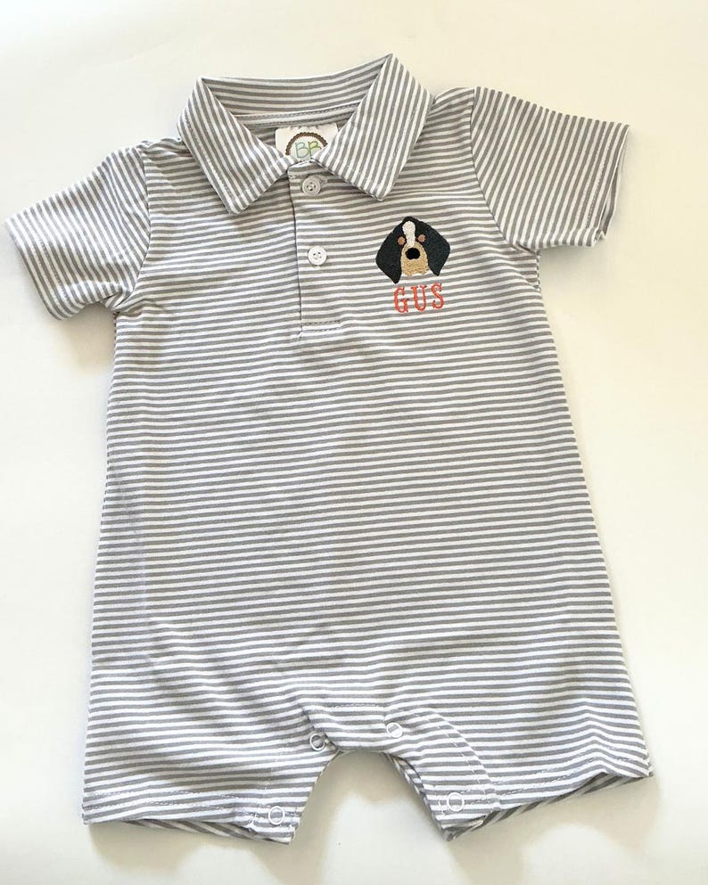 Tennessee Game Day Polo Romper - Hundbroderad Pojk Kortärmad Pojkpolo med Krage - Randig | Småbarns- & Babykläder | Personlig bild 1