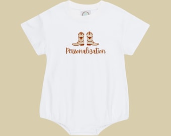 Longhorn Boots Embroidered Baby T-Shirt Bubble Romper | Kids Tee | Personalized | Texas | Football