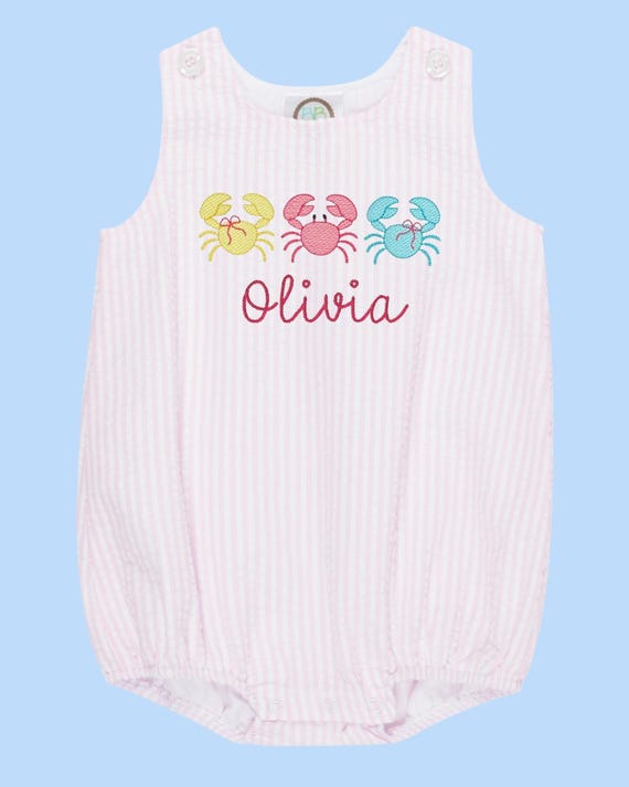 Summer Girls Crab Trio Sun Bubble Suit | Personalized Name | Pink
