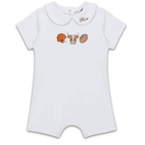 Longhorn Baby Peter Pan Outfit | Western Baby Romper or Bubble | Cowboy Boots Embroidery | Personalized Burnt Orange Baby Boy