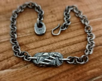 Handcrafted Oxidized Sterling Silver Bracelet, Rustic Chunky Chain