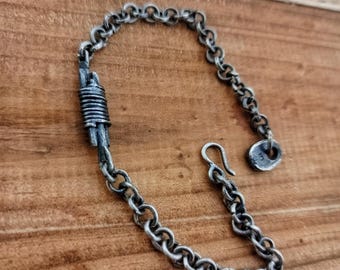 Handmade Oxidized Sterling Silver Men's Bracelet, Rustic Chain, Raw Artisan Jewelry