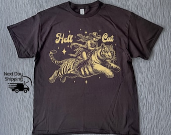 Hell Cat Cowgirl Riding Tiger Vintage Shirt, Retro 90&#39;s Cowgirl Graphic T-shirt, Vintage 90s Shirt, Washed Shirt, Vintage Distressed Shirt