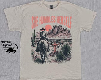 Camiseta retro de vaquera "She Humble Herself", camiseta vaquera vintage del oeste, camisa desgastada de los años 90, regalo para mujer
