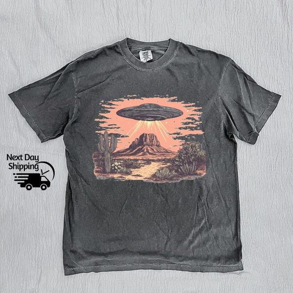 Retro UFO In Dessert Y2k Shirt, Vintage UFO Aesthetic T-Shirt, Retro Washed Distressed Tee, Cool Teenager Gift