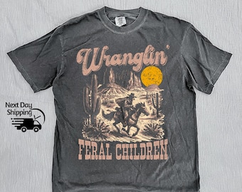 Retro Wranglin&#39; Feral Children Raccoon 90s Western Graphic Shirt, Vintage Western Raccoon Dessert Tee, Cool Teenager Gift, Women Gift Tee