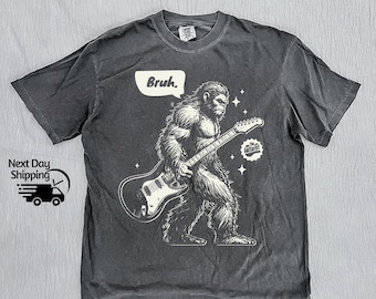 Retro Bigfoot and Electric Guitar Shirt, Vintage Funny Guitar Lovers T-Shirt, Vintage Distressed Shirt, Funny Teenagers Gift