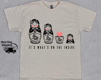 Retro Russian Nesting Wooden Dolls 90s Shirt, Vintage It&#39;s What&#39;s On Inside Tshirt, Vintage Washed Shirt, Retro Distressed Shirt, Funny Gift
