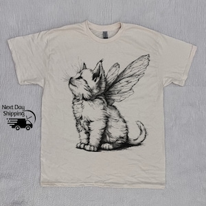 Retro Angel Kitten Vintage Shirt, Cute Kitten With Wing Vintage T-shirt, Vintage 90s Shirt, Distressed Shirt, Cute Women Gift, Cat Lovers