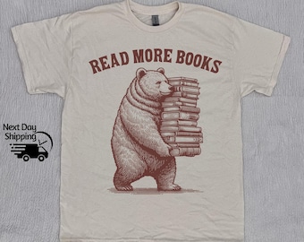 Oso divertido Leer más libros Camisa gráfica retro de los años 90, camiseta vintage para amantes de los libros, camiseta lavada vintage, camisa retro desgastada, regalo para amantes de los libros