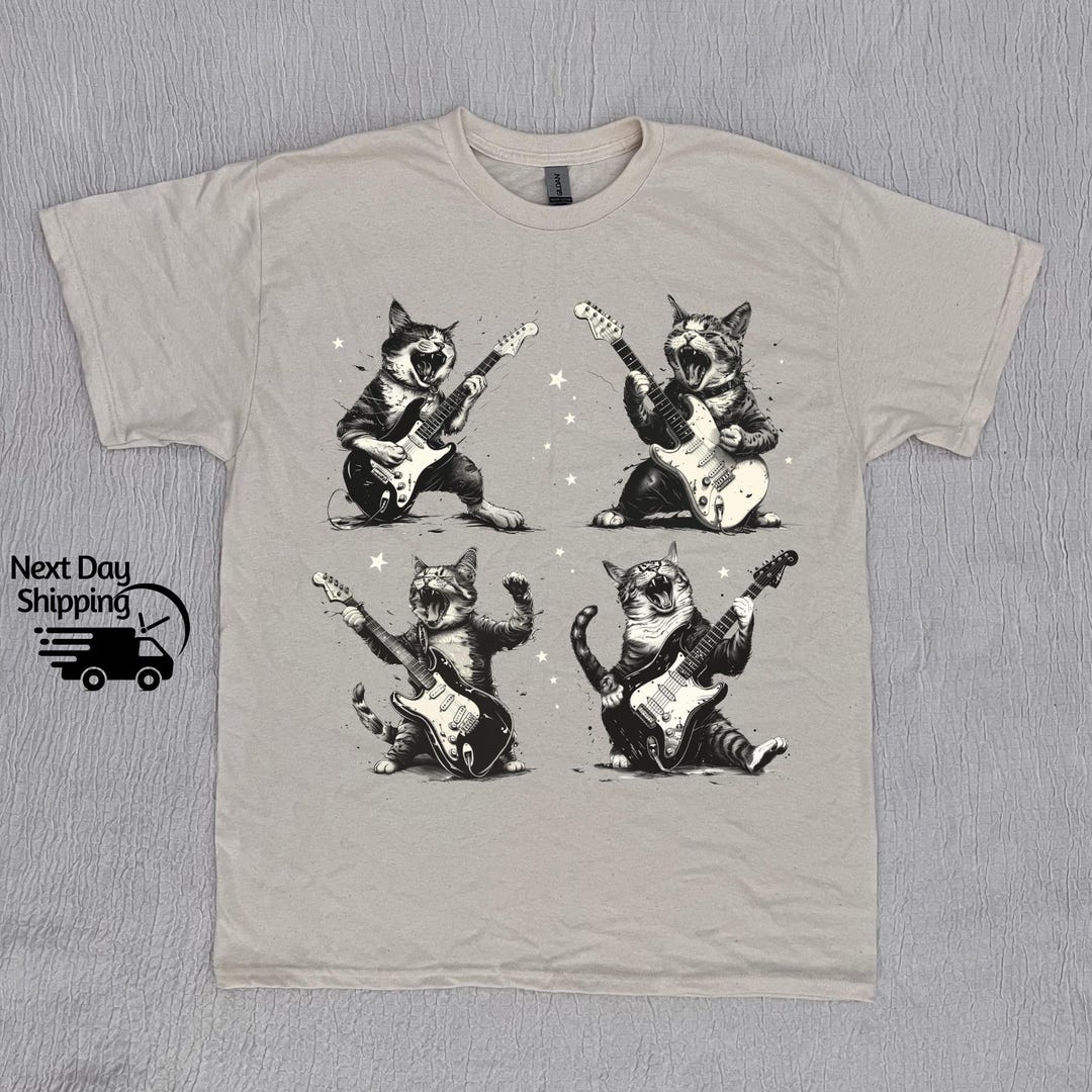 Retro Rock N Rolls Cats 90s Graphic Shirt, Vintage Cats Playing Rock ...