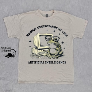 Zabawna popularna koszulka z AI, koszulka z żabą w stylu vintage, zabawna koszulka z żabą, nikt mnie nie rozumie jak sztuczna inteligencja, zabawna koszulka z prezentem dla nastolatka