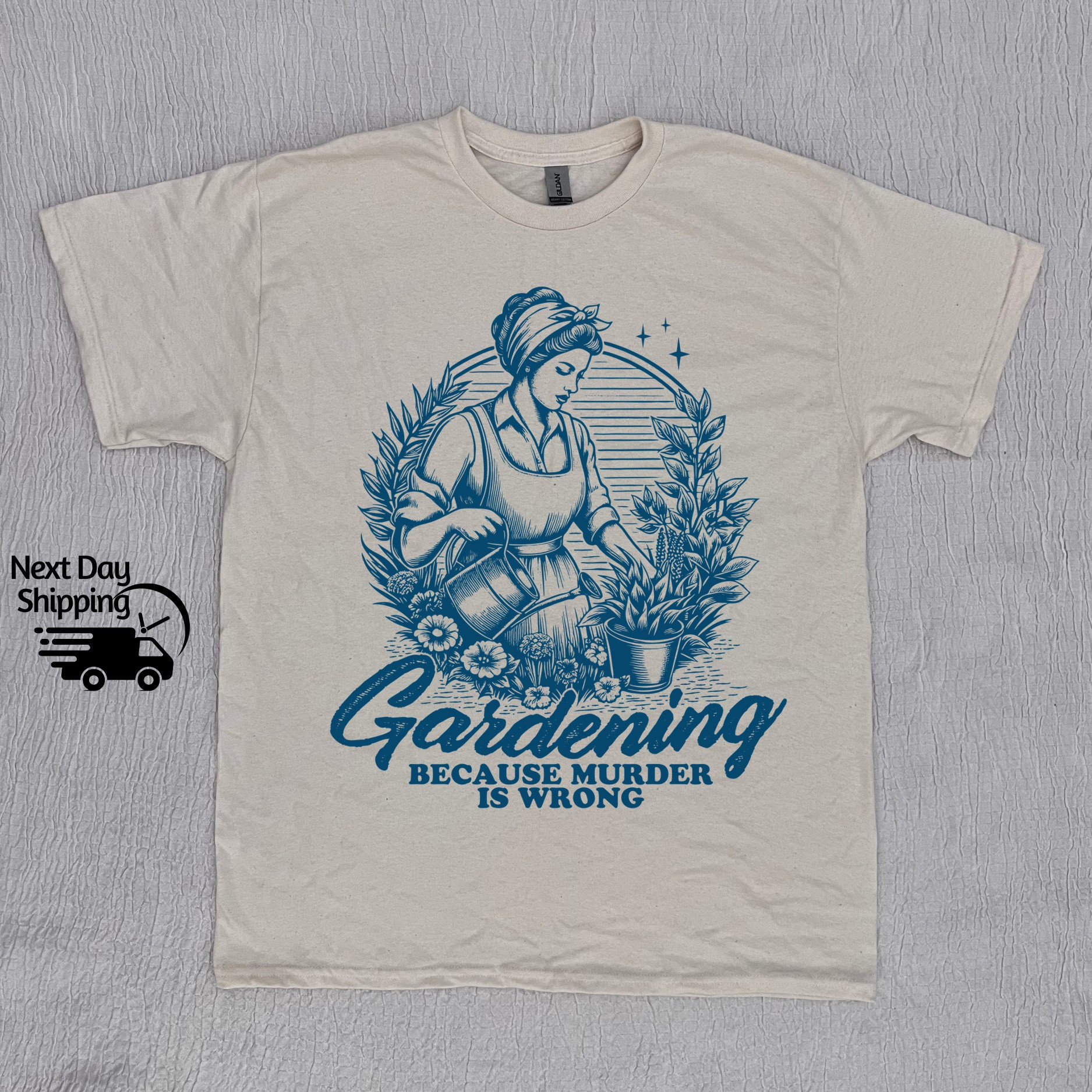 Retro Gardening Because Murder Is Wrong Shirt, Funny Gardening Graphic T-Shirt, Vintage 90s Shirt, Washed Shirt, Plant Lovers Gift