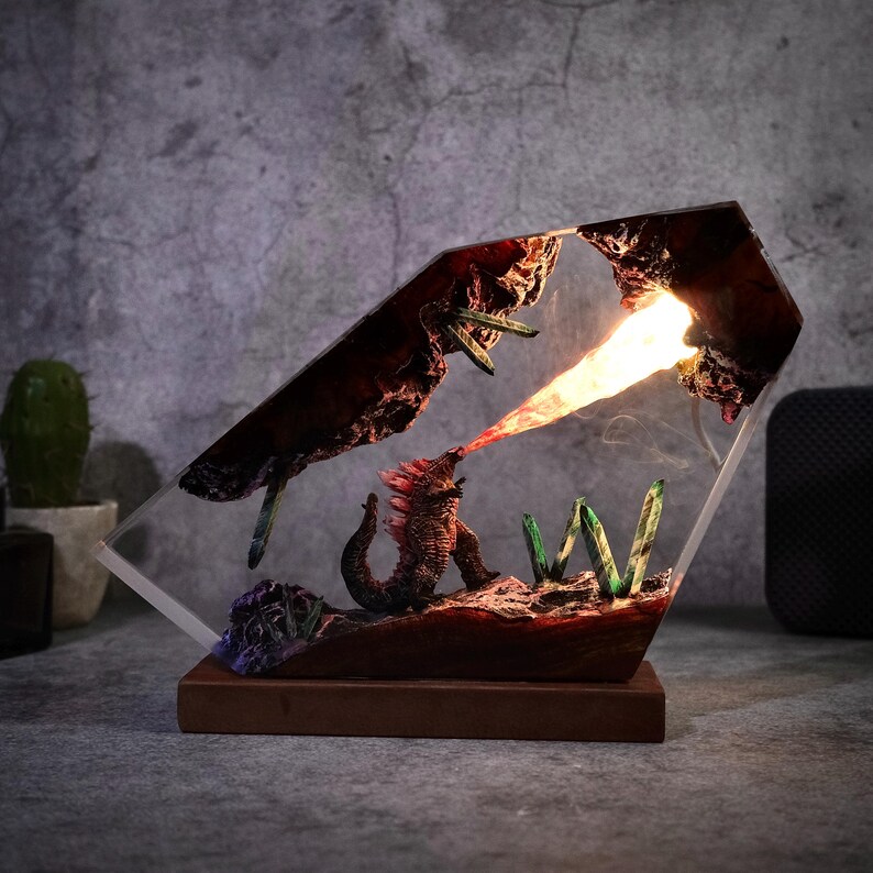 Diorama Godzilla, Monster Resin Lamp, Monster Custom, Resin Night Light