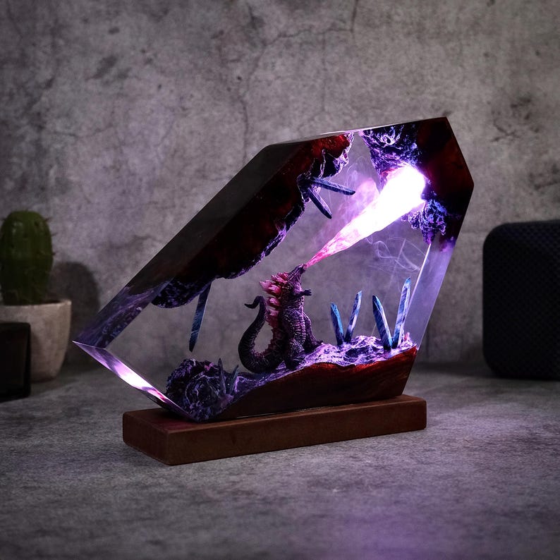 Diorama Godzilla, Monster Resin Lamp, Monster Custom, Resin Night Light