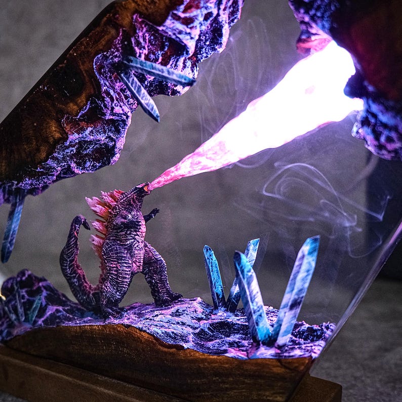 Diorama Godzilla, Monster Resin Lamp, Monster Custom, Resin Night Light