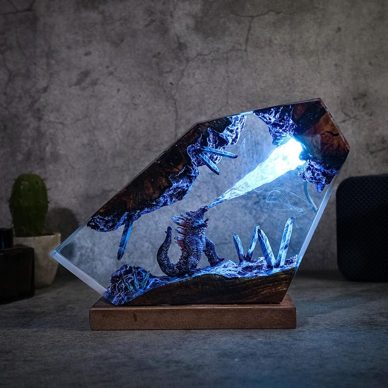 Diorama Godzilla, Monster Resin Lamp, Monster Custom, Resin Night Light